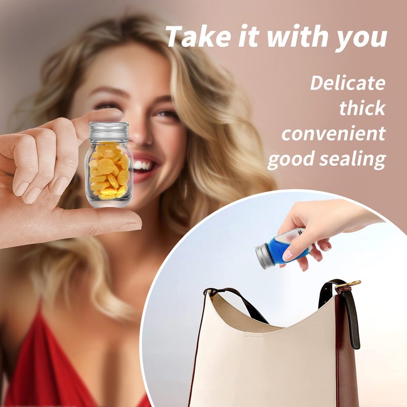 eispap 9Pcs Glass medicine bottles 1oz 30 ml Glass Reagent Bottles Transparent Sample Jar,Wide Mouth,Screw Cap with Scale for Home, Argent Lid (9) - Image 4